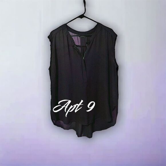 APT 9 l Sleeveless Blouse, Top l Black l Sheer l Zip front l V-neck l EUC - Picture 5 of 5